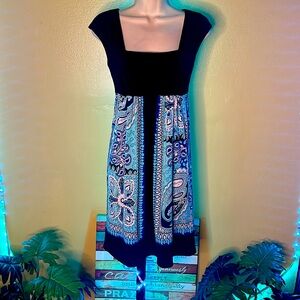 London Times Size 6 Square Neck Color Block Paisley Dress